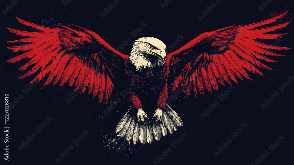 Poster powerful eagle with red wing. vector version also available in gallery