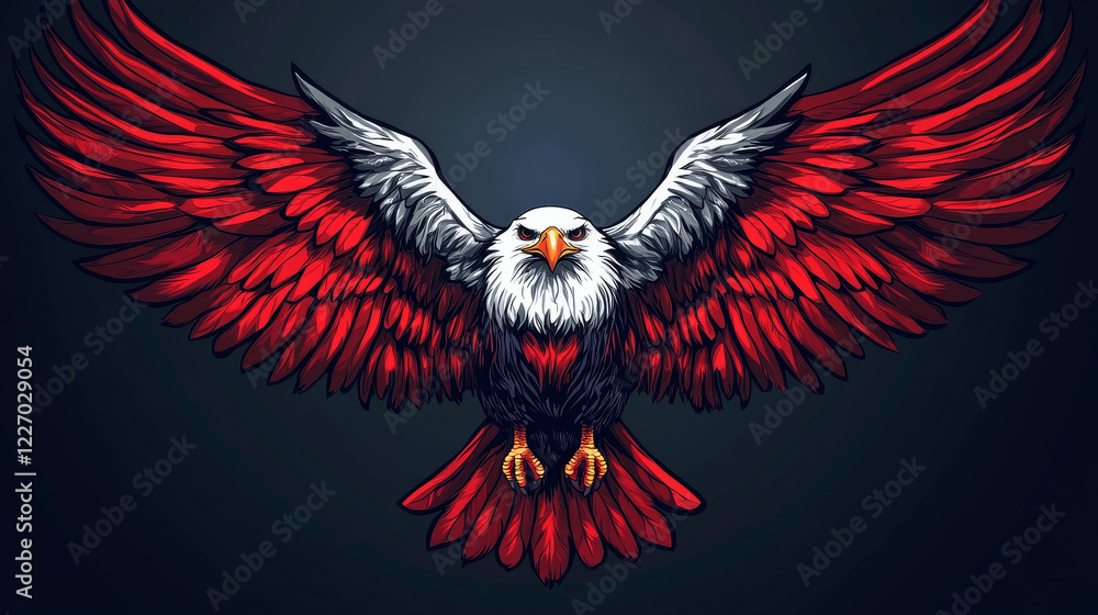 Poster powerful eagle with red wing. vector version also available in gallery