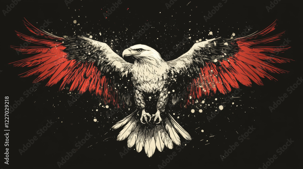 Poster powerful eagle with red wing. vector version also available in gallery