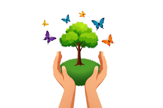 Hands holding tree