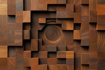 A creatively arranged selection of brown wood blocks forming a unique textural layout that captures contemporary design and the beauty of natural elements.