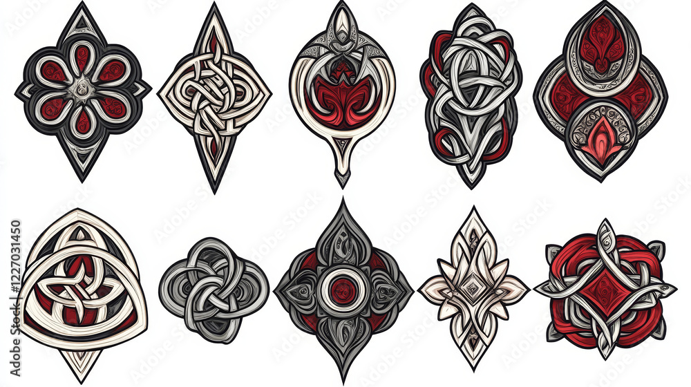 Aufkleber shapes and elements set in celtic ornament style for design. jpeg (bitmap) version also available in