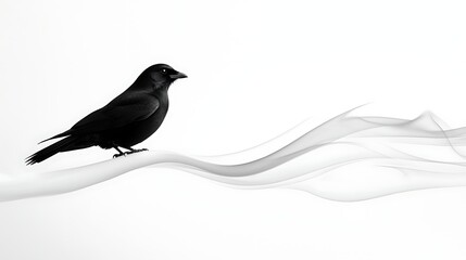 Fototapeta premium Black Crow On Abstract White Wave Background
