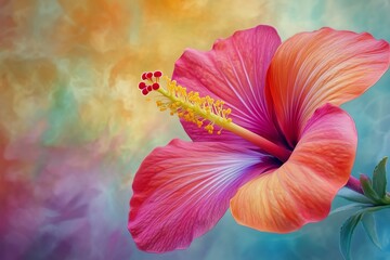 Vibrant hibiscus flower in a colorful background showcasing nature's beauty during sunny weather