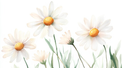 Obraz premium Delicate Watercolor Clipart of Daisies with Soft White Petals and Yellow Centers