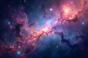Stunning view of a colorful nebula in deep space showcasing vibrant colors and celestial formations