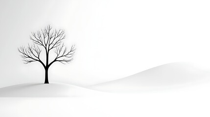 Obraz premium Solitary Winter Tree on Snowy Hill A Minimalist Landscape