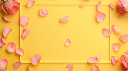 Simple banner with a thin yellow frame and scattered petals along the edges. picture