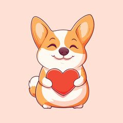 Cute dog holding a heart cartoon Vector Illustration