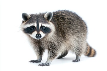Curious raccoon on white background