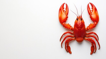Vibrant red crab displaying detailed features against a plain white background highlighting its claws and glossy shell