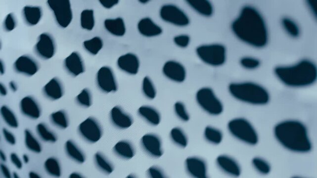 Fabric with a spotted leopard pattern flutters in the wind. Closeup. Macro