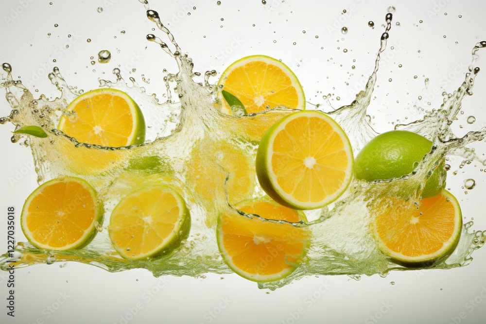 Poster fresh citrus slices create a splash in a vibrant and lively setting. generative ai