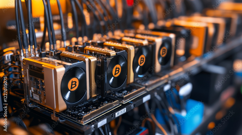 Aufkleber cryptocurrency icons of bitcoin mining, digital wallet and blockchain financial technologies. digita