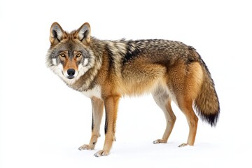 Fototapeta premium Majestic red wolf standing in snow.