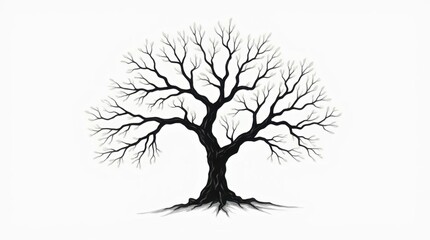 Minimalist Black and White Line Art of a Tree with Sprawling Branches