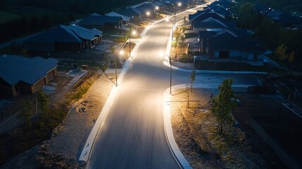 Streetlights being installed on a newly developed residential road. picture