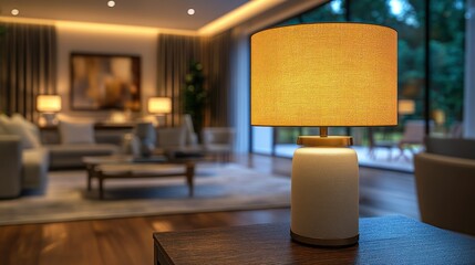 Modern living room lamp, evening ambiance, luxury home decor