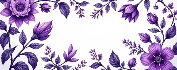 Beautiful purple floral frame design on a white background for elegant decor.