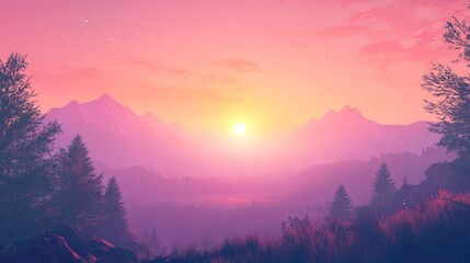 Fototapeta premium Sunrise Over Mountain Range: The first light of day illuminating a distant mountain range. picture