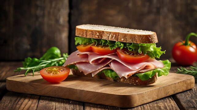 Homemade sanwich with ham, cheese, tomatos and lattuce
