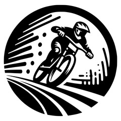 A dynamic motion trail effect following a biker&rsquo;s sharp turn on a downhill course