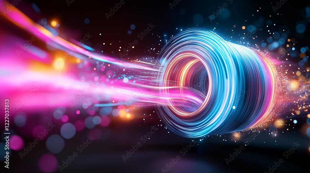 Poster vibrant neon swirls create an immersive abstract visual experience in a futuristic setting with dyna