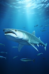 Fototapeta premium Majestic whale shark gliding through the crystal clear ocean depths. Generative AI