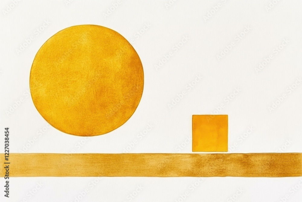 Aufkleber minimalistic abstract artwork featuring a large yellow circle and a square, representing simplicity 
