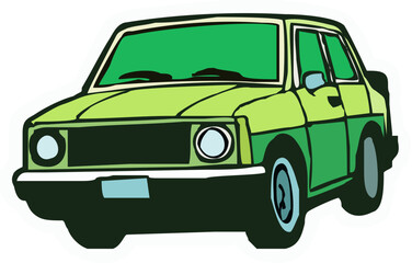 retro green car - vintage automobile vector illustration