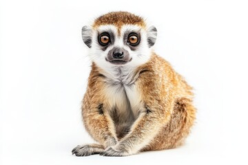 Fototapeta premium Adorable baby lemur sits on white background.
