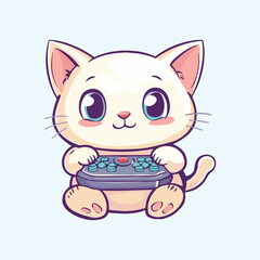 Cute cat playing video game Cartoon Vector Illustration
