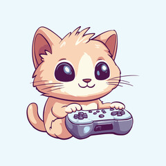 Cute cat playing video game Cartoon Vector Illustration