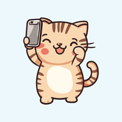 Cute cat holding a mobile phone Cartoon Vector Illustration