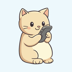 Cute cat holding a mobile phone Cartoon Vector Illustration