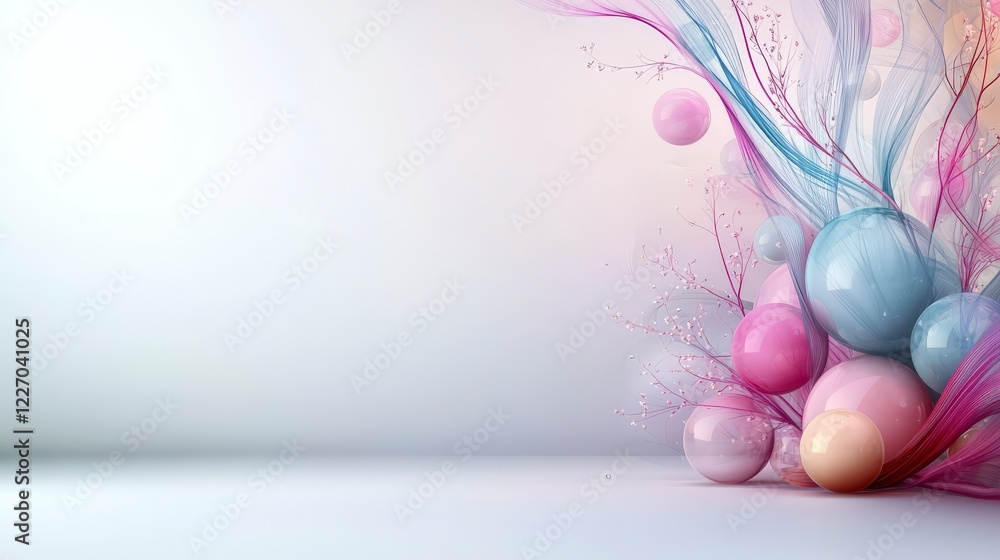 Poster translucent layers of colorful spheres digital art abstract design soft environment minimalist viewp