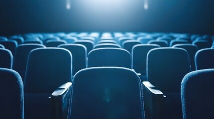 Fototapeta premium Empty Theater Seats With Blue Lighting and Cinematic Ambiance