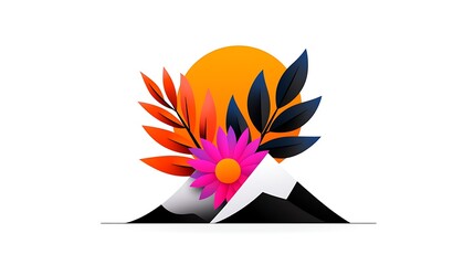 Obraz premium Vibrant Mountain Landscape with Sunset and Colorful Flowers