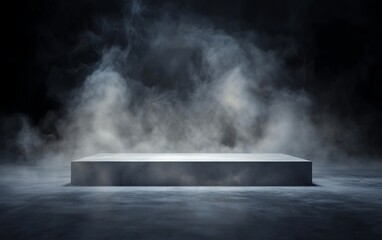 Minimalist square concrete platform with a soft and elegant smoke effect, ideal for modern and conceptual backgrounds with a subtle abstract aesthetic