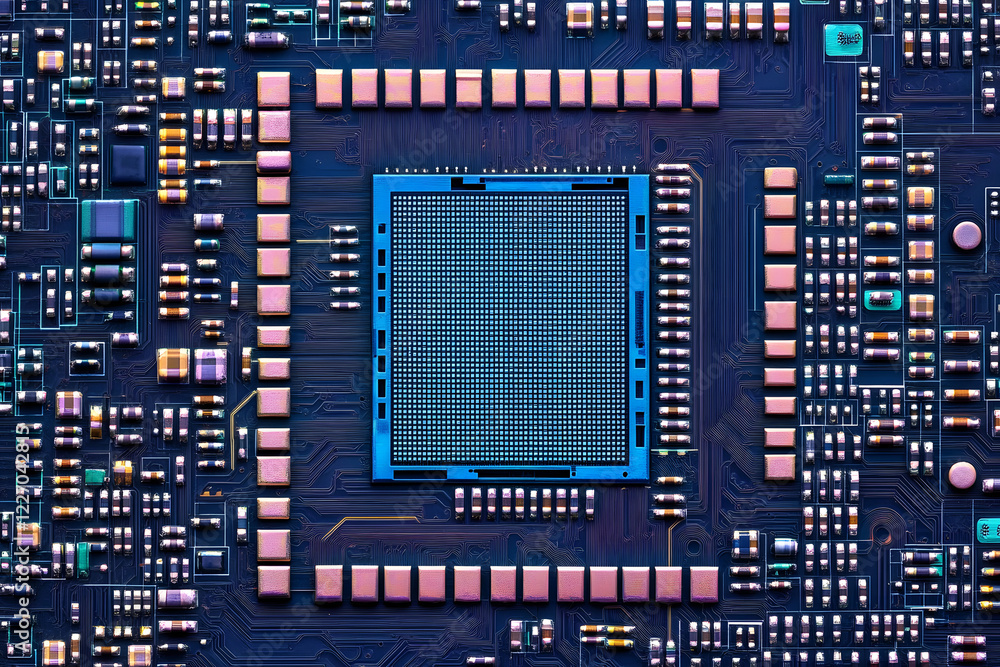 Poster cpu computer circuit board abstract background.