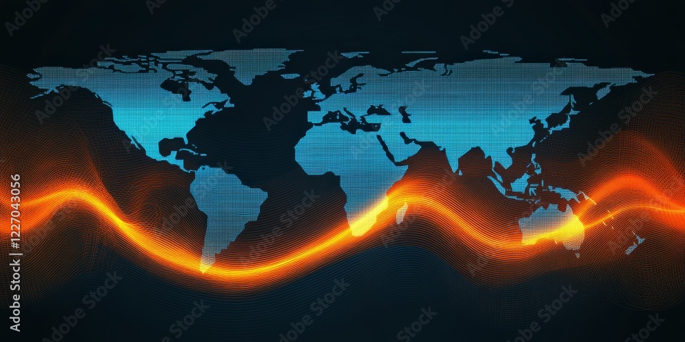 Poster global network connections abstract visualization of data flow and technology across continents