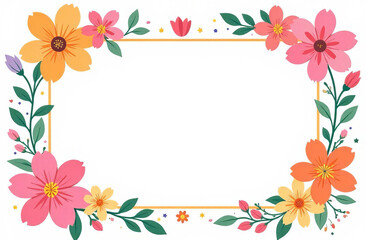 Naklejka premium Pink spring flowers are arranged in a frame shape, with space for text in the center.