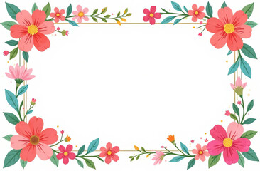 Fototapeta premium Pink spring flowers are arranged in a frame shape, with space for text in the center.