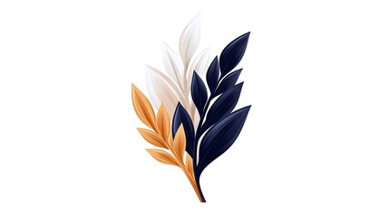 Obraz premium Elegant Abstract Branch With White, Gold, and Navy Leaves
