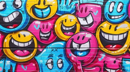 Fototapeta premium Vibrant Street Art: A Symphony of Smiling Faces