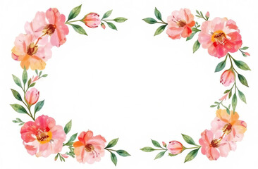 Pink spring flowers are arranged in a frame shape, with space for text in the center.
