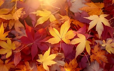 Scenic autumn maple leaves in sunlight, vibrant fall colors and seasonal beauty in nature