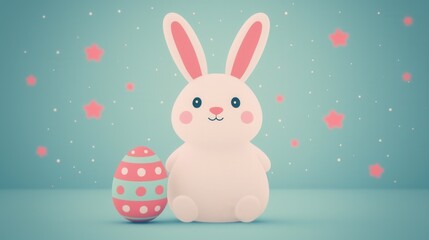 Obraz premium Easter bunny day concept. Minimalist Easter Bunny Sitting in Pastel Color Palette