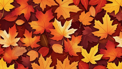 Obraz premium Autumn Leaves Background Orange Red Yellow Fall Foliage Seamless Pattern Design Nature Texture Graphic Illustration Vibrant Colors Seasonal Design 