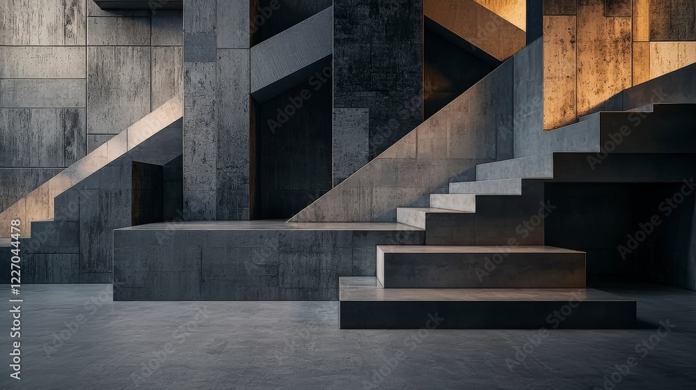 Poster dynamic geometric shapes in neutral tones modern architecture interior artistic design minimalist sp